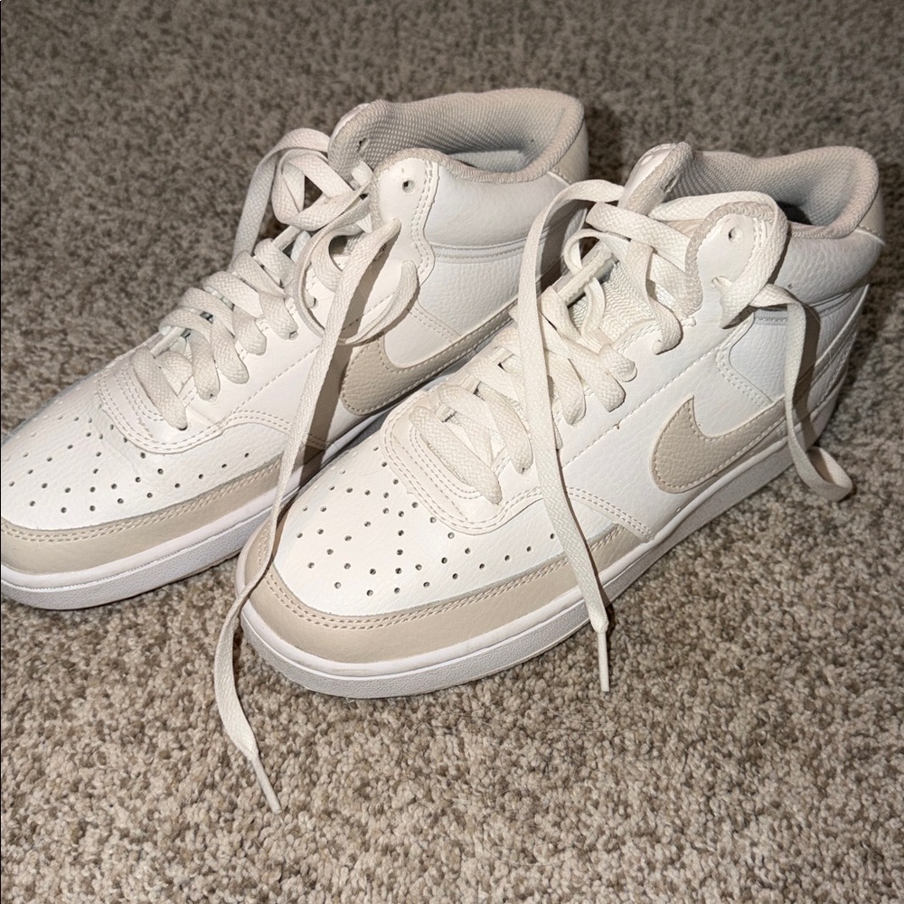NIKE White and Cream High-Top Sneakers worn once!